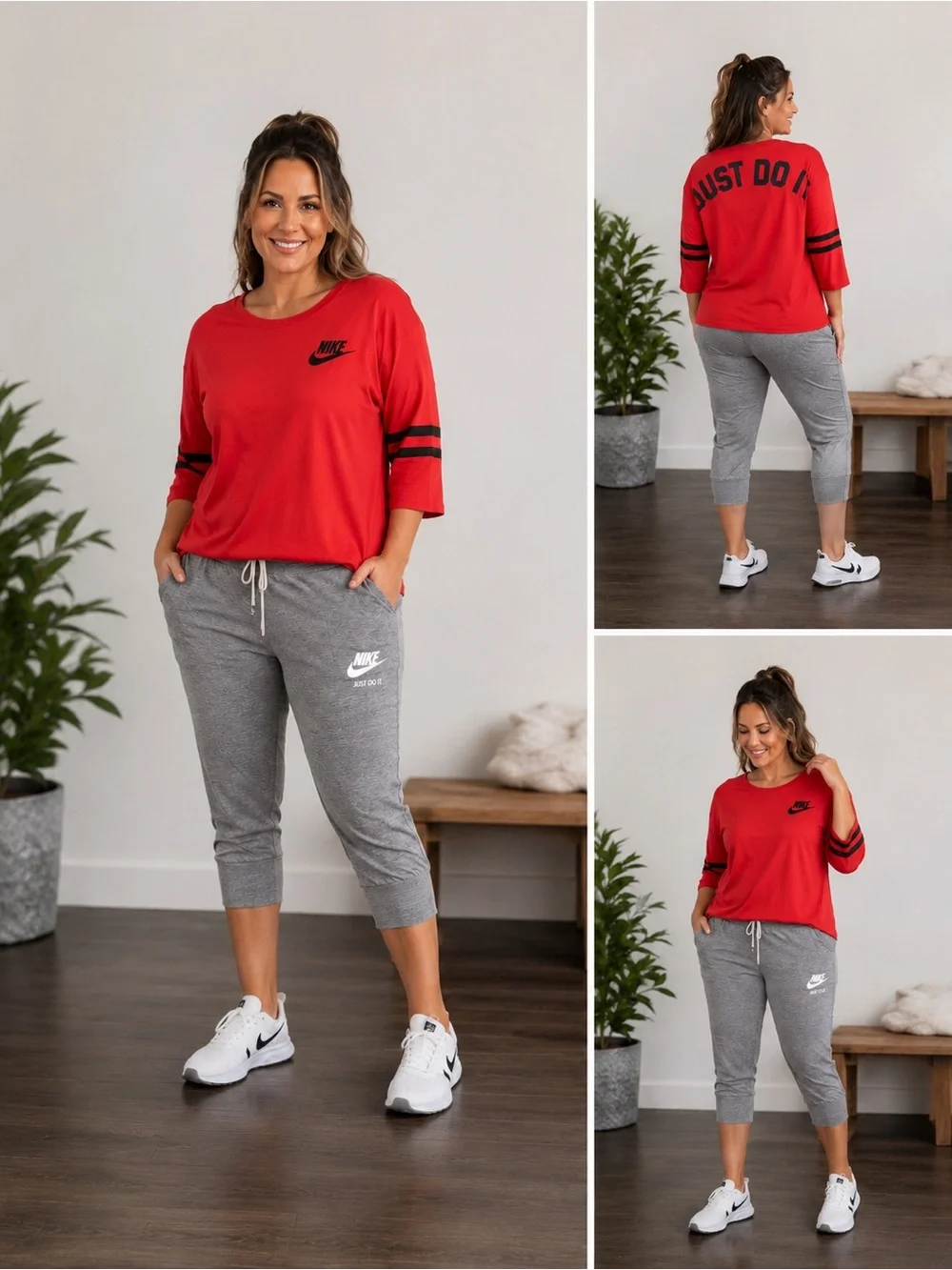 Nike Red 'Just Do It' Pullover Top with Gray Capris